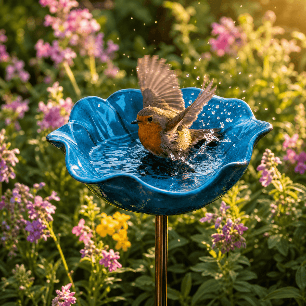 PetalHaven – Hand-Formed Poppy Bird Bath Garden Stake