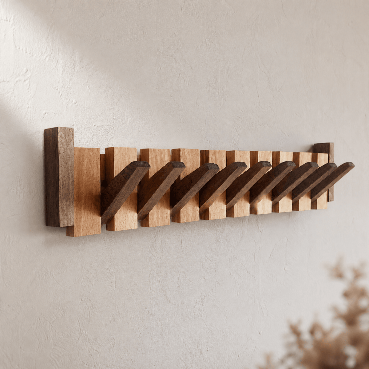 Pianello – Contoured Wood Wall Hanger with Fold-Down Hooks