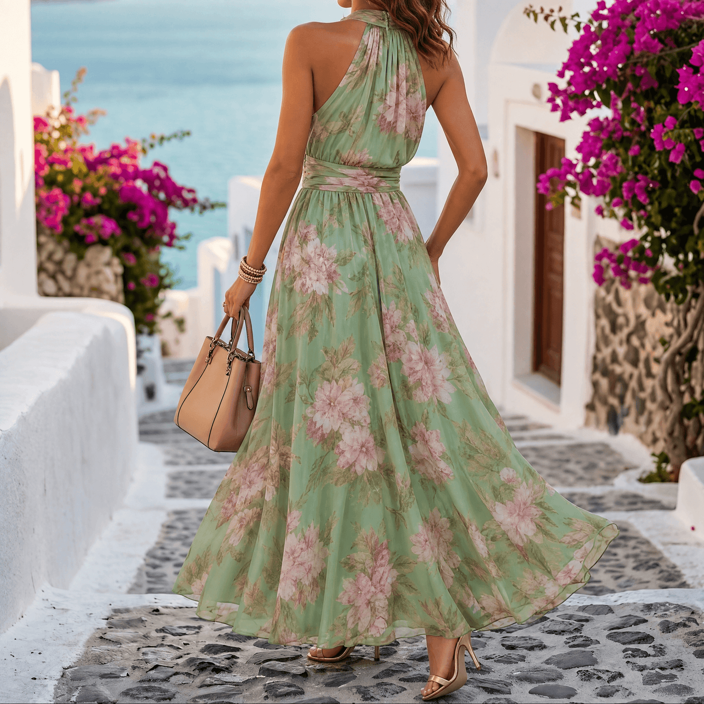 Rosalie – Women's Flowy Sage Floral Summer Maxi
