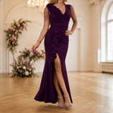 Roselani – Women's Rosette Shoulder Mermaid Evening Gown