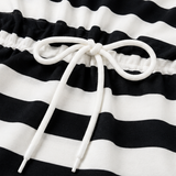 Sereva – Striped Drawstring Waist Midi Dress with Side Slit