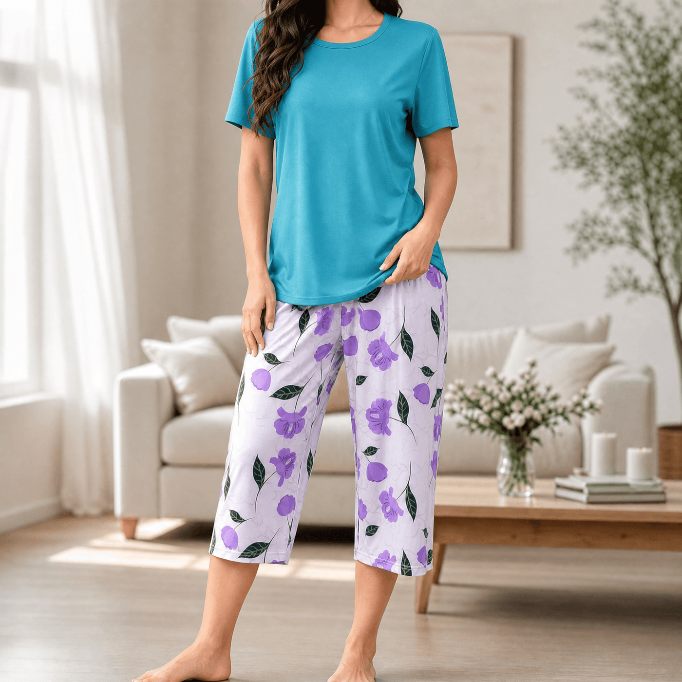 Sereya – Women's Breezy Floral Capri Pajama Set