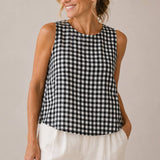 Linelle – Sleeveless Gingham Shell Top for Women, Boxy A-Line Summer Blouse