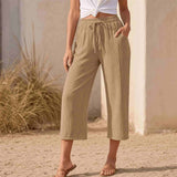Linelle – Women's Crinkle Wide-Leg Cropped Pants with Pockets