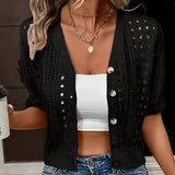Lianora – Short Sleeve Open Knit Button Cardigan for Women