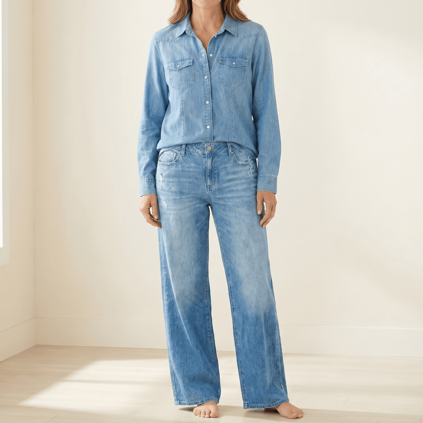 Veluna – Women's Soft Denim-Look Pajama Set