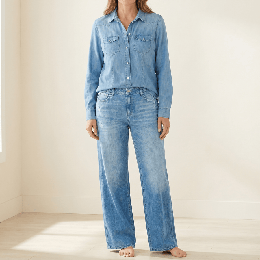 Veluna – Women's Soft Denim-Look Pajama Set