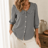 Solène – Women's Striped Sailor Collar Blouse with Puff Sleeves