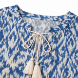 Solara – Ikat Print Boho Maxi Dress with Tassel V-Neck