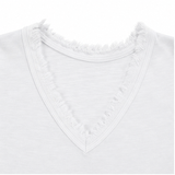 Solendra – Loose V-Neck Fringe Top for Women, Frayed Edge Summer Blouse