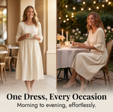 Solenne – Women's Breathable Cotton Linen Lace Midi Dress