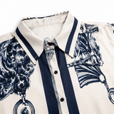 Solenne – Vintage Scroll Print Maxi Shirt Dress with Pockets