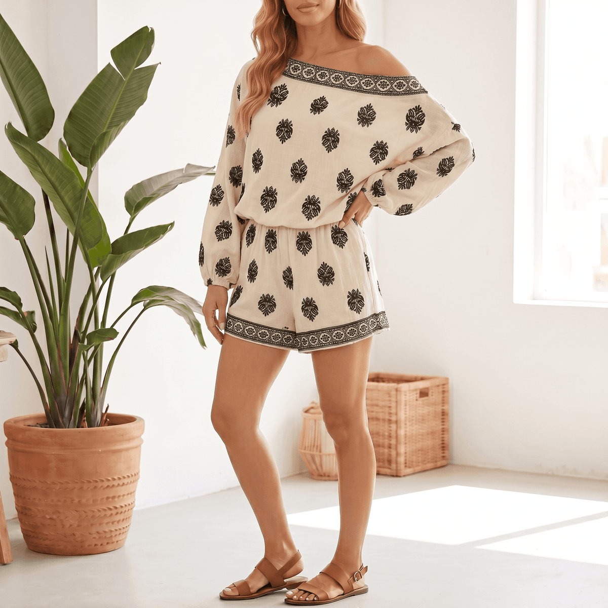 Solenne – Women's Effortless Boho Vacation Set with Pockets