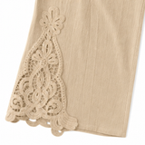 Solenne – Women's Wide Leg Drawstring Pants with Floral Cutwork Hem