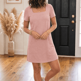 Soliva – Women's Soft Square-Neck Pocket Dress