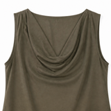 Solvea – Cowl Neck Shift Dress, Sleeveless Mini with Side Pockets