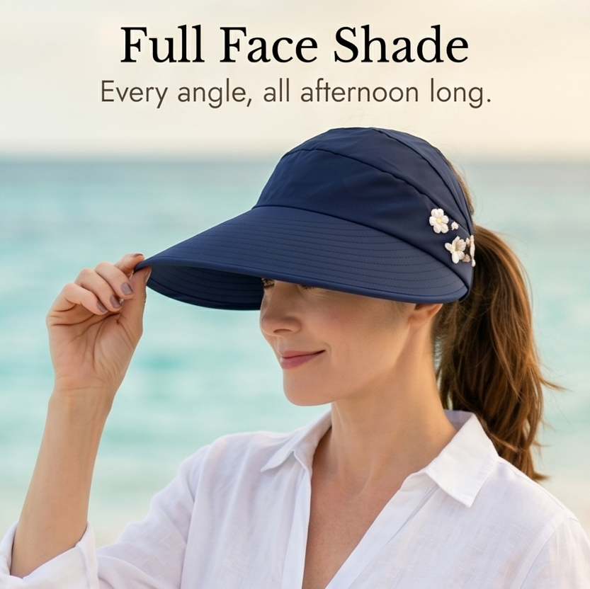 Solwen – Wide Brim Sun Visor with Ponytail Opening
