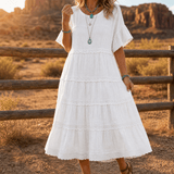 Sundara – Women's Tiered Lace Midi Dress with Hidden Pockets