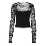 Lacelle – Women's Sheer Floral Lace Sleeve Top
