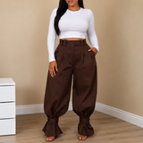 Marlow – Pleated Lantern Wide-Leg Trousers with Bow Cuffs