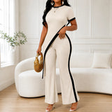Velora – Asymmetric Ribbed Two-Piece Set with Flared Pants