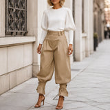 Marlow – Pleated Lantern Wide-Leg Trousers with Bow Cuffs