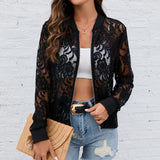 Lacelle – Floral Lace Zip Up Bomber Jacket for Women