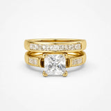 Aurelys – Matching 2-Piece Cubic Zirconia Ring Set, Princess-Cut Stackable Bridal Style, Gold or Silver Tone