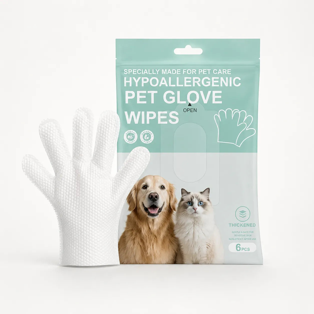 Pawmi – No-Rinse Pet Glove Wipes for Cats & Dogs, 6-Pack