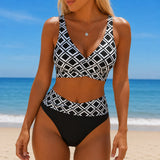 Solmara – Wrap V-Neck High-Waist Two-Piece Bikini with Diamond Print