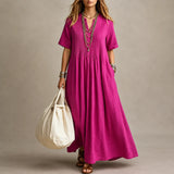 Lunavia – Pleated V-Neck Maxi Dress with Pockets