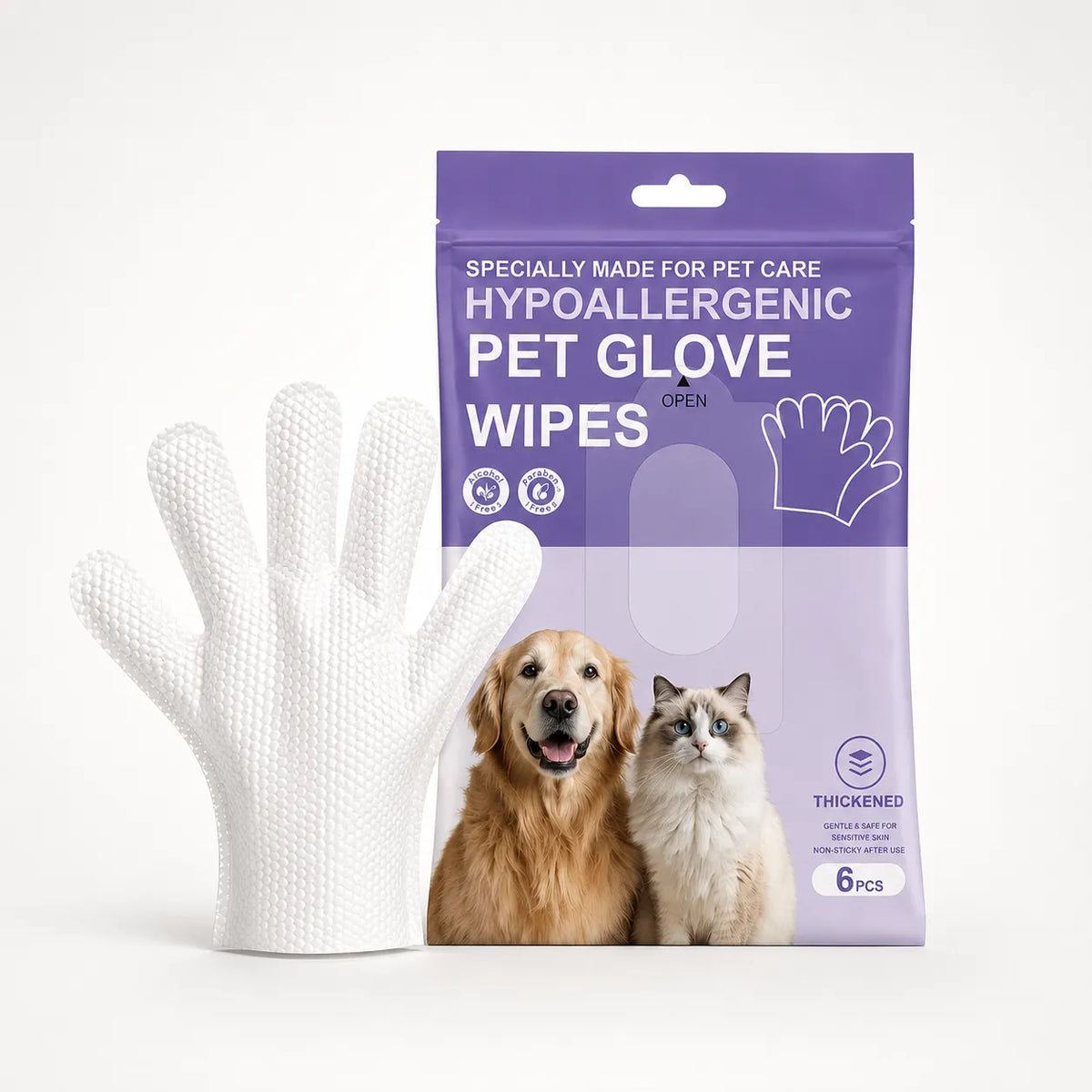 Pawmi – No-Rinse Pet Glove Wipes for Cats & Dogs, 6-Pack