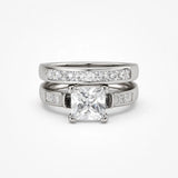 Aurelys – Matching 2-Piece Cubic Zirconia Ring Set, Princess-Cut Stackable Bridal Style, Gold or Silver Tone
