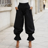Verona – High Waist Pleated Lantern Pants with Ruffled Cuff