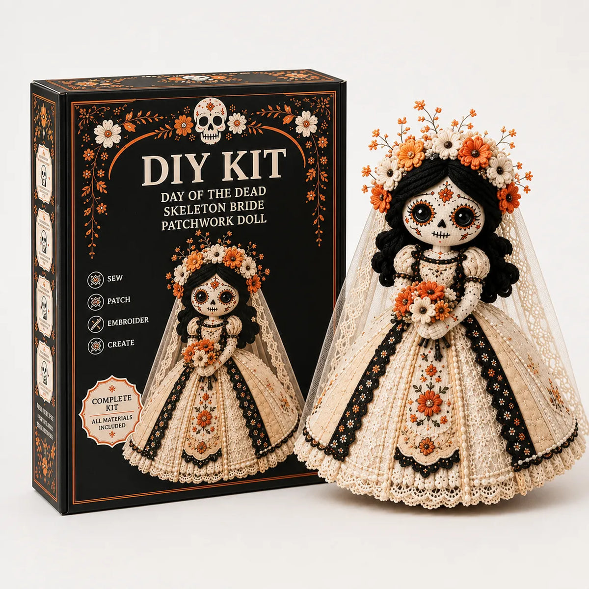 Stitch & Story – Day of the Dead Patchwork Doll DIY Craft Kit for Beginners
