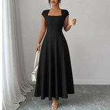 Elowyn – Square Neck A-Line Midi Dress with Sculpted Waist