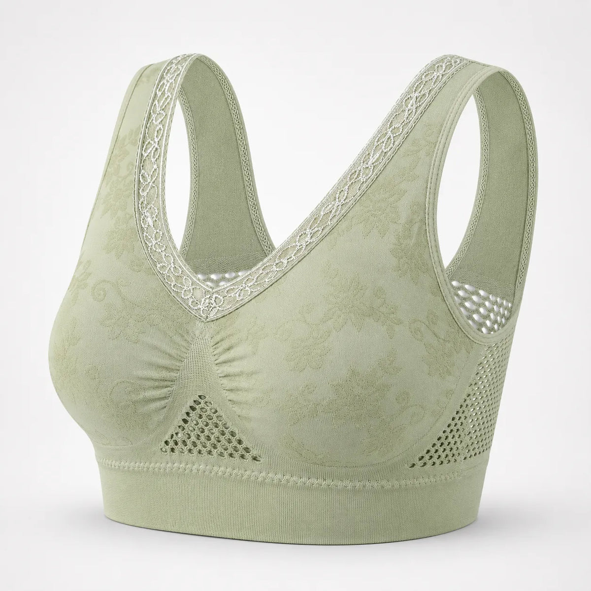 Aluvelle – Wireless Lift Bra with Breathable Mesh & Lace-look V-Neck