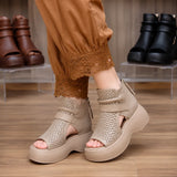 Terracora – Cut Out Platform Sandals with Back Zip, Cognac Espresso Beige