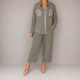 Sielora – Sequin Pocket Two Piece Set Wide Leg Pants Shirt Co-ord Women