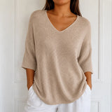 Elowyn – Soft V-Neck Knit Tunic Top for Women, Loose Drape