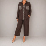 Sielora – Sequin Pocket Two Piece Set Wide Leg Pants Shirt Co-ord Women