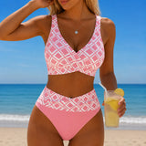 Solmara – Wrap V-Neck High-Waist Two-Piece Bikini with Diamond Print