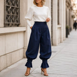 Marlow – Pleated Lantern Wide-Leg Trousers with Bow Cuffs