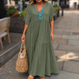 Vellira – Plus Size V-Neck Tiered Midi Dress