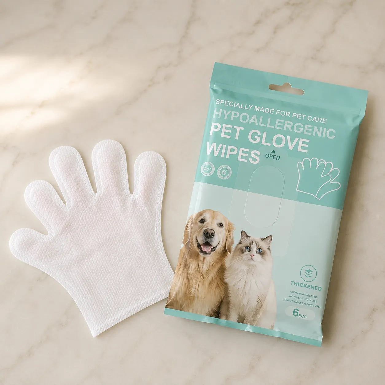 Pawmi – No-Rinse Pet Glove Wipes for Cats & Dogs, 6-Pack