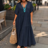 Vellira – Plus Size V-Neck Tiered Midi Dress