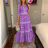 Verella – Chain-Print Tiered Maxi Dress with Pockets & V-Neck