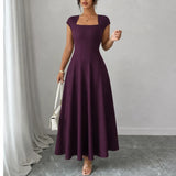 Elowyn – Square Neck A-Line Midi Dress with Sculpted Waist