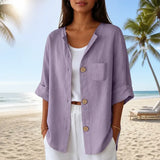 Marelle – Relaxed Fit Linen-Look Button Blouse with ¾ Sleeve