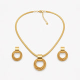 Aurenza – Gold necklace and earring set, textured medallion, flat snake chain
